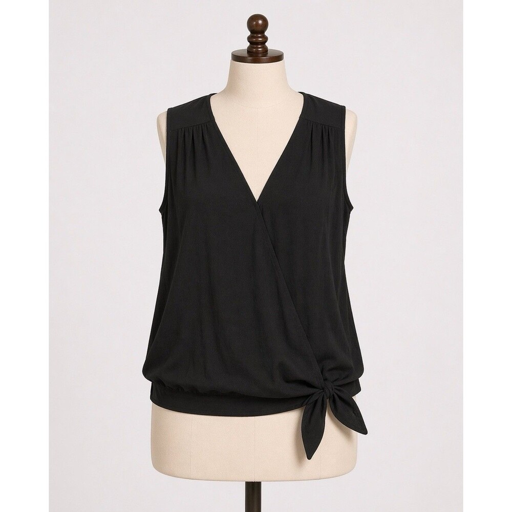 Universal Thread Women’s Large Black Sleeveless V Neck Wrap Side Tie Blouse Top